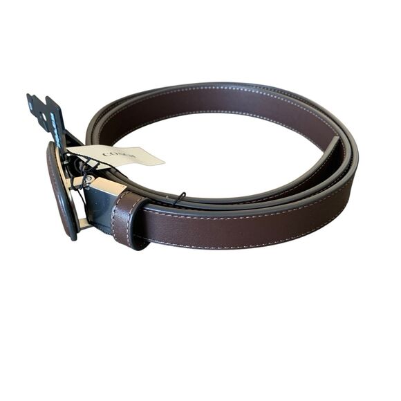Coach Belt Plaque Buckle One Size CW737 42” Maple Brown Leather Silver-Tone NWT - Picture 4 of 14